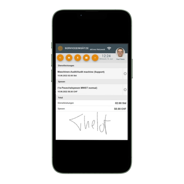 Digitaler Unterschrift Arbeitsrapport auf Smartphone / Tablet