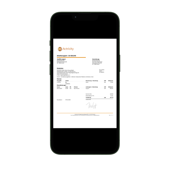 Digitaler Arbeitsrapport auf Smartphone / Tablet