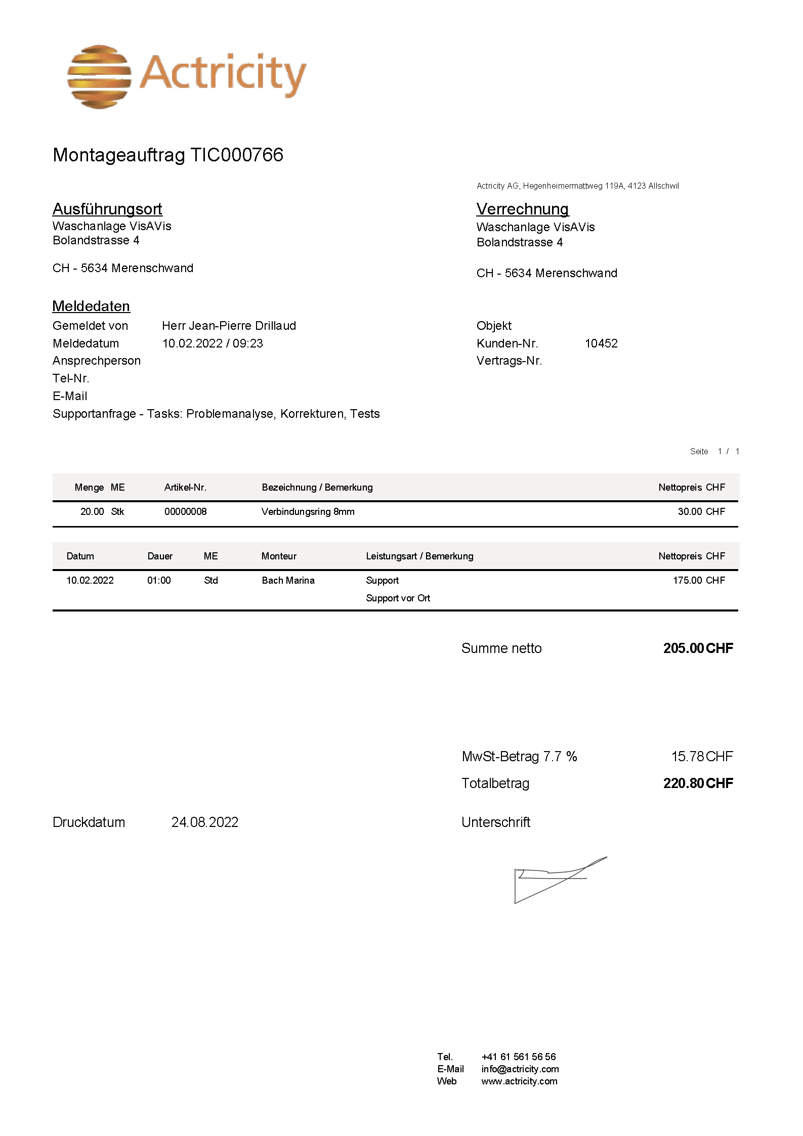 Neue Leistungserfassung in Actricity